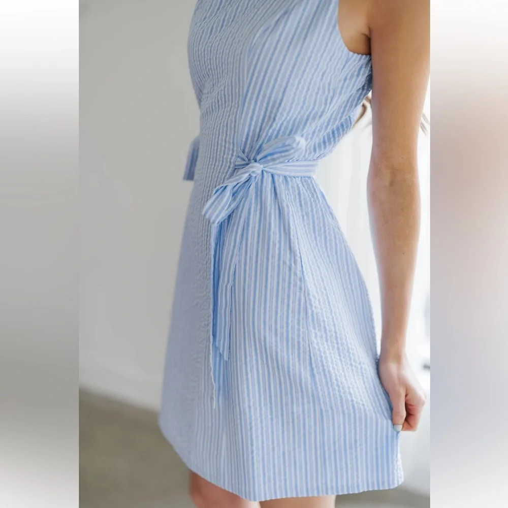 Landry Kate / GILLI Monroe Mini Dress Blue & White Striped Side Bow Ties Large - Picture 5 of 16